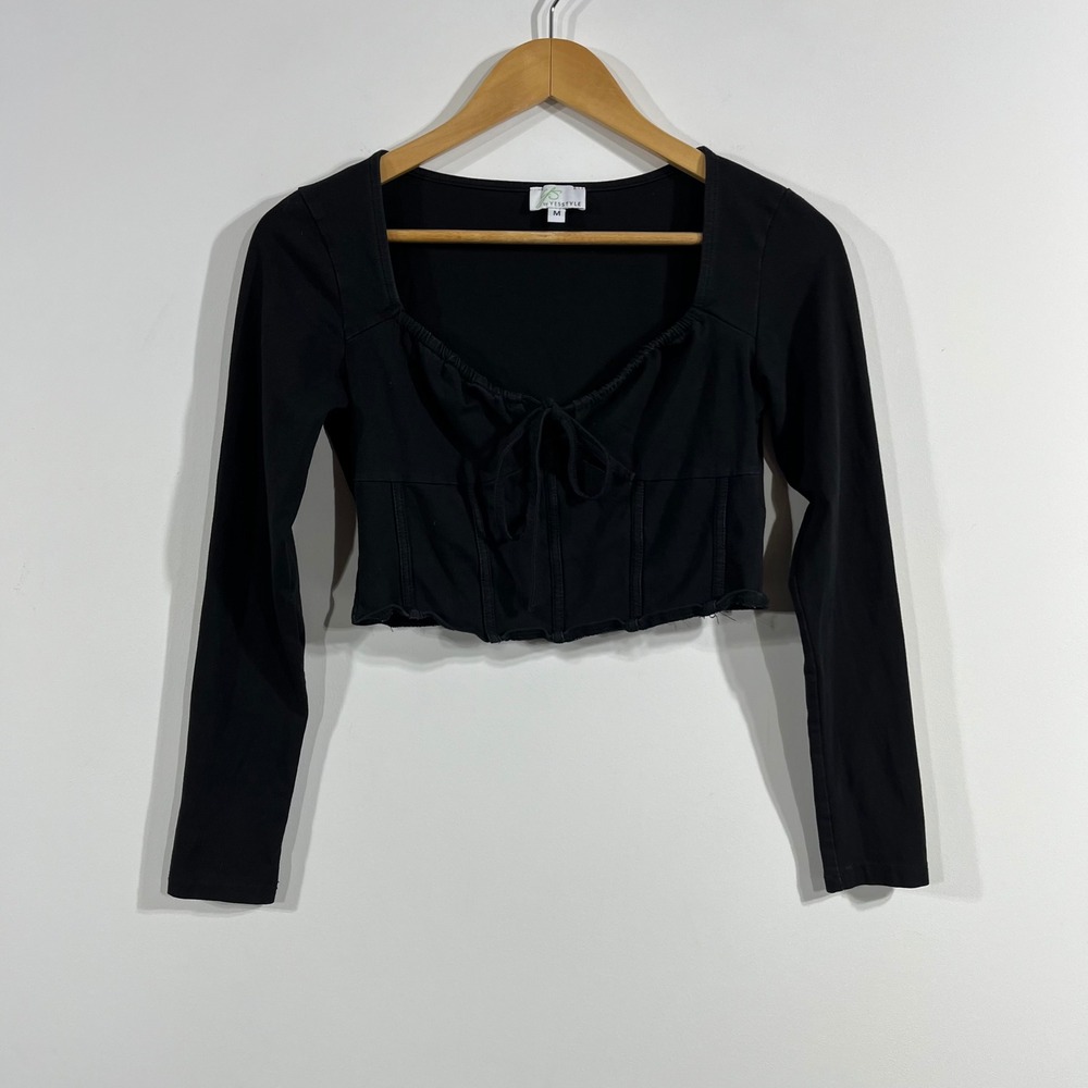 YS Womens‎ Renaissance Milkmaid Coquette Tie Front Corset Crop Top Black Medium
